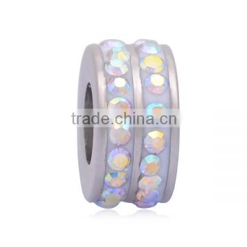 Wholesale 5*10mm 14 Colors Stainless Steel Crystal Rhinestone Pave Birthstone European Charm Spacer Beads SEB-LG204