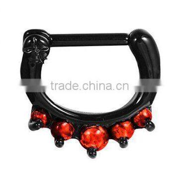 Red Opal Gems Black Septum Clicker 16 Gauge