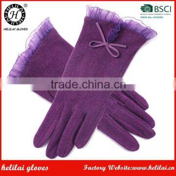 Fashion autumn and winter woolen gloves with bow and lace wool gloves