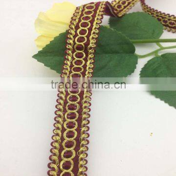 gold lurex burgundy gimp braid scalloped royal lace trim