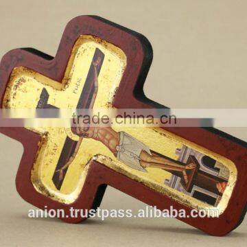 Greek & Russian Orthodox Wooden Icon. Shape of cross. Crucifix