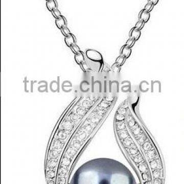 925 Sterling Silver ball pearl jewelry pendant necklace 925N-pear&crystal