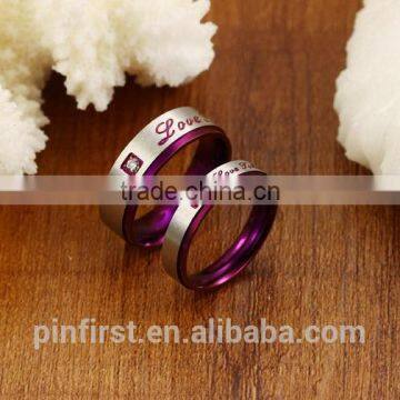 Factory Wholesale Supply Jewelry Personality Design Purple Classic Titanium Rhinestone Couple Ring photo-2