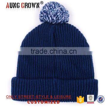 Acrylic Embroidered Mens Knit Beanie Pom Pom Hat photo-5