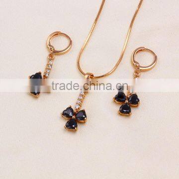 costume black jewelry sets, rose gold color plated earring and necklace