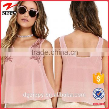 Latest arrival fashion top designs sleeveless embroidered top for women                        
                                                Quality Choice