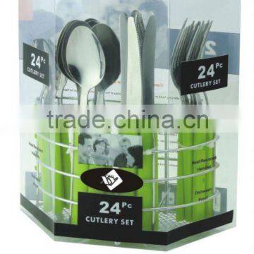 24-PCS stainless steel cutlery set, stainless cutlery, stainless steel tableware packing with iron stand and PVC box