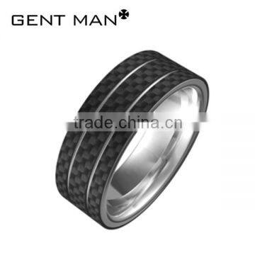 Latest Gold Finger Ring Designs Carbon Fiber Stainless Steel Ring With CZ photo-5