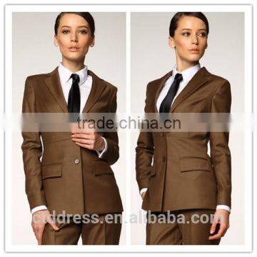 2014 Top Quality 100% wool Classic brown two button women pants suit oem manufacturer
