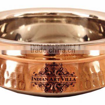 IndianArtVilla Handmade Steel Copper Induction Handi 600 ML - Serving & Baking Indian Cuisines Dishware Home Hotel Restaurant