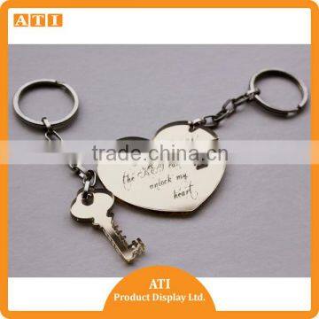 hot sale heart and key shape metal key chain for lovers