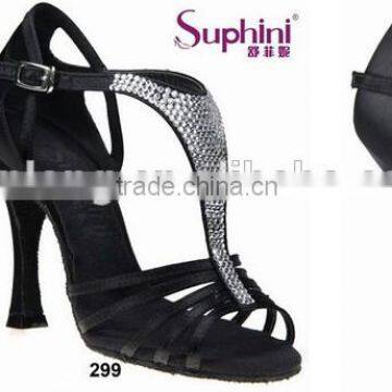 Popular and Fashion Black Crystal Satin for Ladies Latin Salsa Tango Dance Shoes photo-2