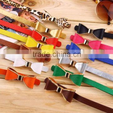 Women Fashion Candy Color Big Bowknot PU Leather Thin Skinny Waistband Belt