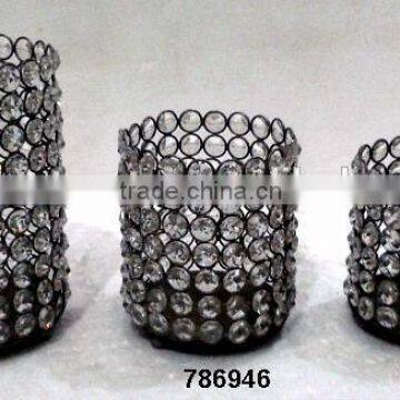 Iron & Glass Crystal Votive Tealight T-Light Candle Holder Cylindrical Shape