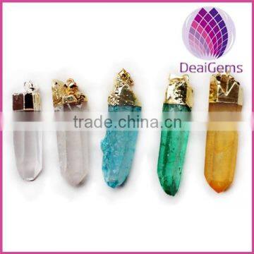 2015 hot selling natural druzy quartz point pendant with silver and gold frame