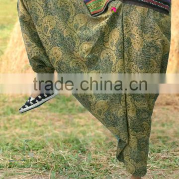 HIPPIE BOHO Hmong jinnie harem cotton gypsy yoga belly dance art fisherman Tribal Alladin Trousers pants Naka paisley print