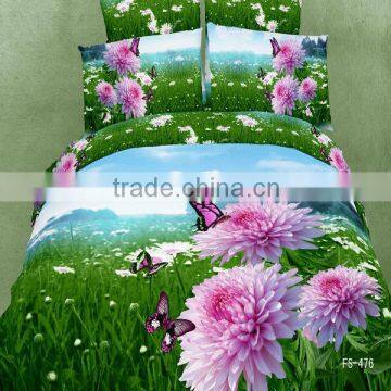 butterfly and flower 3D design 100%cotton bedding set with hign quality