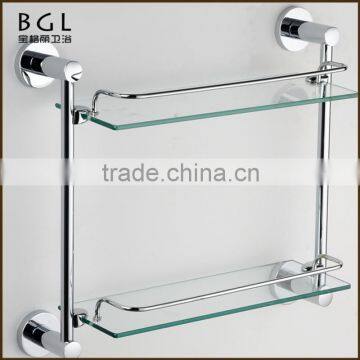 Multi-functional Grooming Zinc Alloy Chrome Plated Bathroom Accessories Wall Mounted Double Glass Shelf