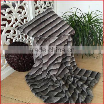 YBW Home Plush Striped Parttern Faux Rabbit Fur Throw Blanket