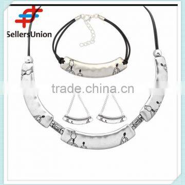 No.1 Yiwu Exporting Commission Agent Wanted pu Black Long Chain Necklace/earrings/bracelet Jewelery Set photo-5