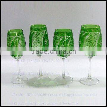 French Pink Hand Cut Red Wine Glass With Red Stem photo-4