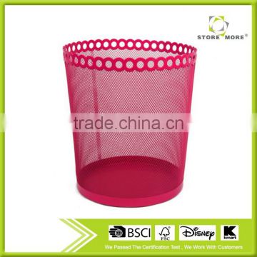 New fashion round metal mesh trash can/red waste bins for household