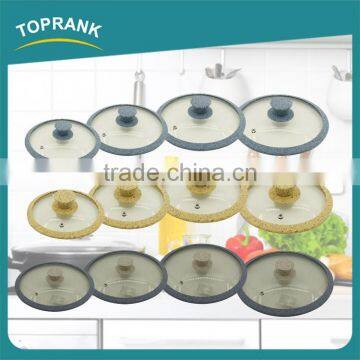 Kitchen Cooking Marble Printed Silicone Edge Tempered Glass Frying Pan Lid photo-2