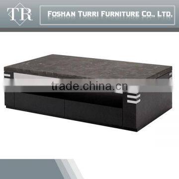 Newest Design Black Stone Marble Top Oak Wood Base TV Stand photo-3