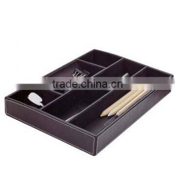 7 Compartments Black Faux Leather Desktop Set Storage Organizer photo-2