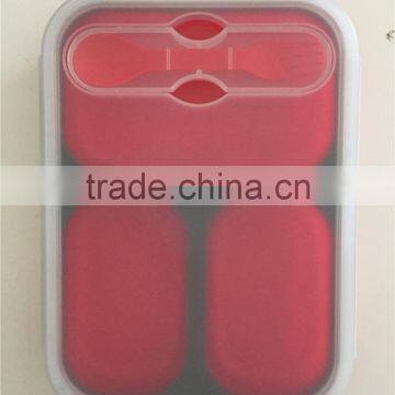 Collapsible Silicone Lunch Box With Serving Tool/square Shape Foldable Silicone Lunch Box photo-4