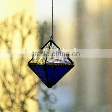 Handmade Hanging Indigo Stained Glass Terrarium photo-4