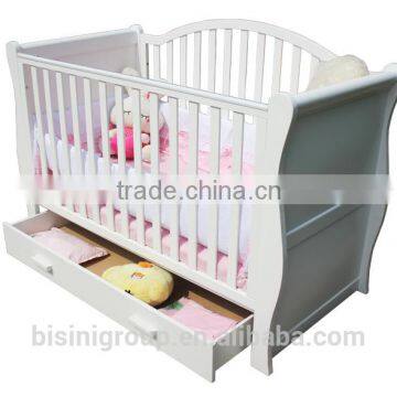 European Style New born Baby Bed, Wooden Baby Crib Multifunction Baby Crib Bed with Drawer