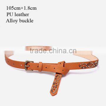 Fashion spikes decorated pin buckle sex girl thin PU waist belt