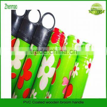 Flower PVC coated wooden broom handle