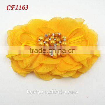 Decorative chiffon hair flower pearl rhinestone center fabric flower hair accessories