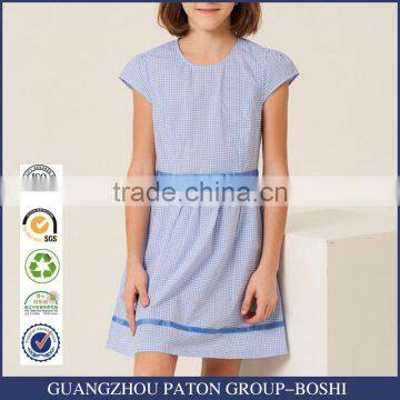 2017 summer new children's cotton school girl belted plaid dress