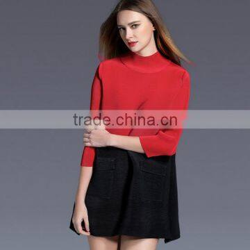 Women spring models casual two contrast colors pleated dress