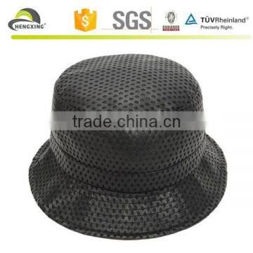 Unisex PU Holes Faux Leather Mesh Bucket Hat Boonie Hiking Fishing Outdoor Caps photo-3