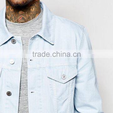 Light Bule Plain Denim Classic Mens Jacket Wholesale Cheap Price photo-3