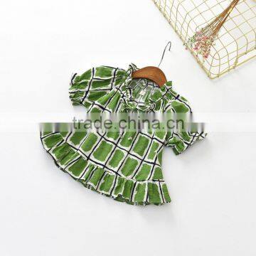 S33567W Baby Kids Little Girls Tops Short Sleeve Shirts Blouse Ruffle Plaid Cotton Shirts photo-4