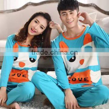 2015 wholesale blue cotton couple pajamas