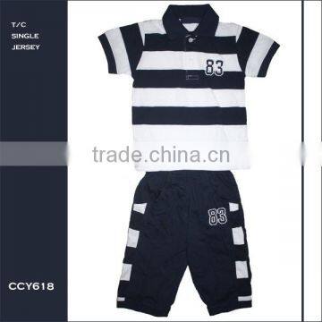 Wholesale 2015 summer knit printing strip boys pyjamas set sweat designs