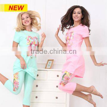 WHOLESALE CUSTOM-MADE S/S TOP+LEGGING CVC PRINTTING DESIGN PAJAMAS FOR WOMEN