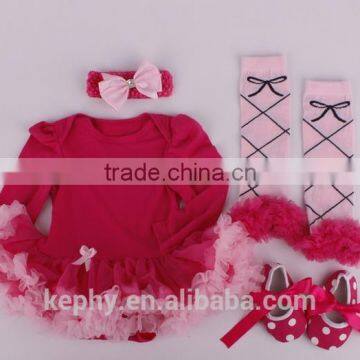 Baby Girl 0-12m red SET of Romper with Tutu, Crib Shoes, legs warmers, Headband