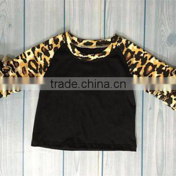 Kids wear raglan tee shirt girls boutique leopard raglan t shirt baby double ruffle shirt