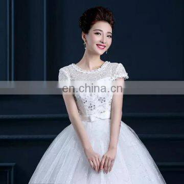 LSO021 Wedding Gown Classic Short Sleeves With Bow at Front White Dresses for Girls photo-5