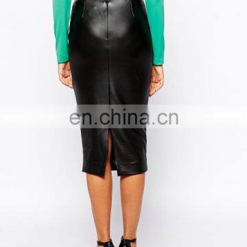 2014 Latest Design Black Leather Pencil Skirt photo-4