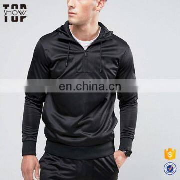 OEM guangzhou garments no pockets zipper black hoodies men custom clothing