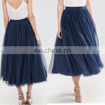 latest long OEM service navy blue adult tulle women long skirt