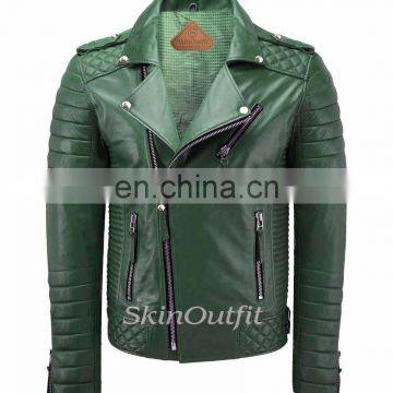 NEW MEN'S GENUINE LAMBSKIN STYLISH MOTORCYCLE BIKER LEATHER JACKET GREEN